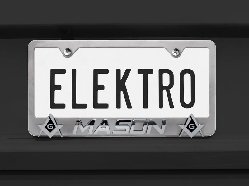 Elektroplate إلكترو بلايت - إطار لوحة ترخيص ثلاثي الأبعاد بحجم قياسي من المعدن المطلي بالكروم غير اللامع مع مربع ميسون وبوصلة للسيارات/SUVs/الشاحنات، ملحقات سيارات مقاومة للعوامل الجوية - Image 2